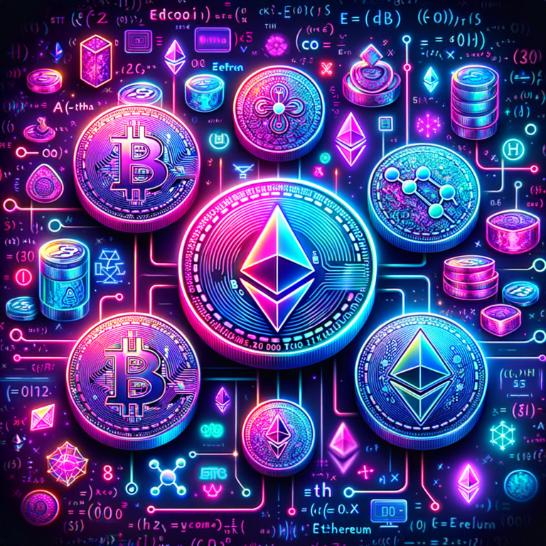 featured image. crypto tech altcoins eth solona. neon pink blue.